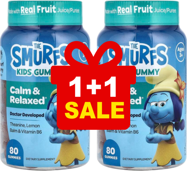 1+1 스머프 어린이용 구미젤리 캄 앤 릴렉스 Calm and Relaxed 만 3세 이상 스머프 베리 구미젤리 80개 / 해외직구 미국정품, 2개, 80회분