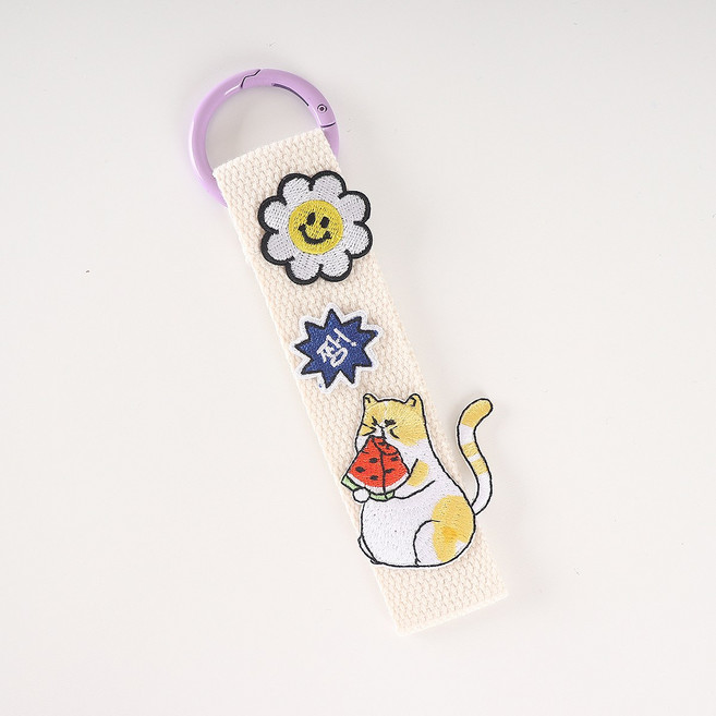 완제품 와펜 스트랩 키링 단체 선물 가방 꾸미기 귀여운 디자인 왕고리, 1개, 고양이 크림