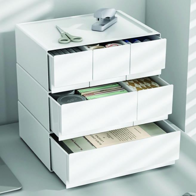 책상정리서랍 적층식 모듈형 데스크 정리 수납함, 3구