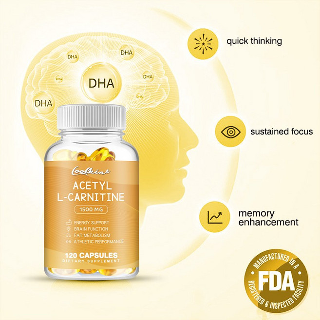 아세틸 L-카르니틴 1 500mg 고효능 에너지 생산 지원 스포츠 영양 기억력/집중력 지원 - 120개 채식 캡슐, 2개, 120정