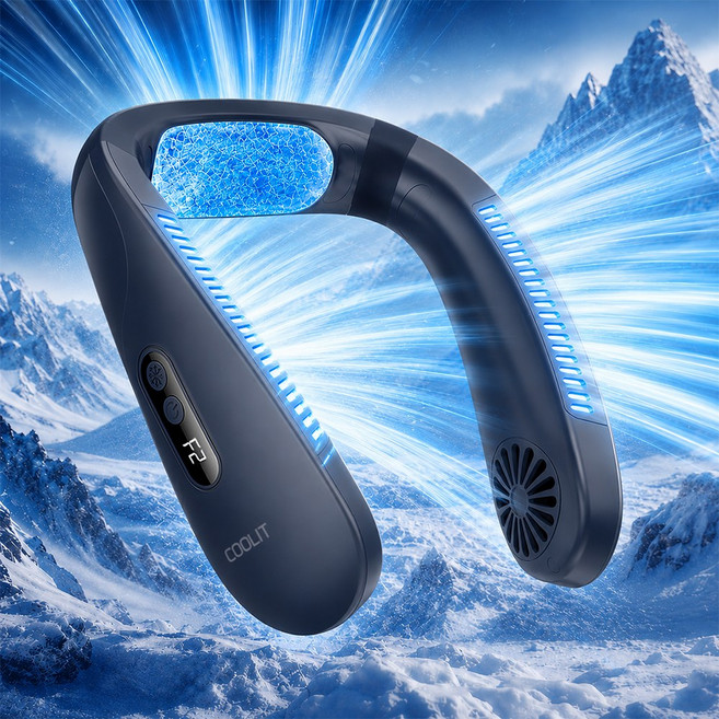 쿨릿 5200mAh 대형냉각패드 경량 휴대용 목선풍기 C타입, 다크네이비, 목 선풍기