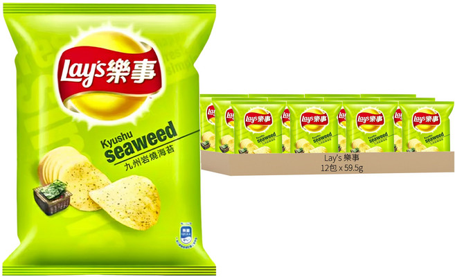 Lay's 樂事 洋芋片 九州岩燒海苔, 59.5g, 12包