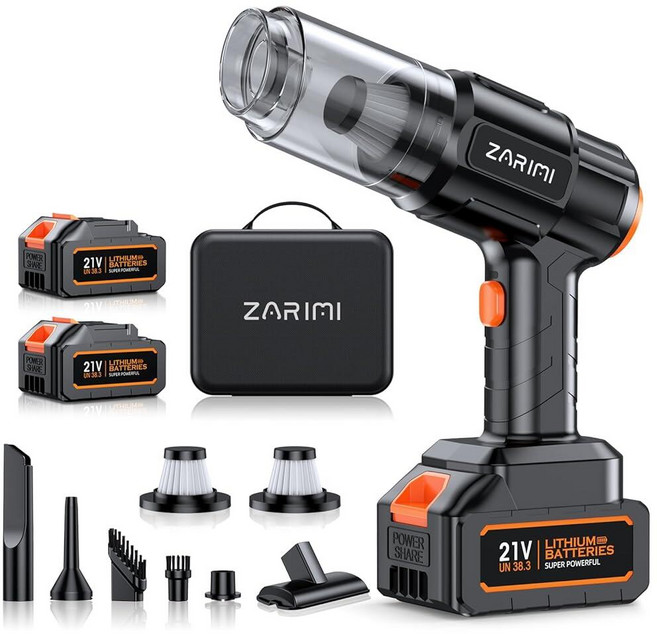 ZARIMI 자동차 진공 휴대용 무선 50000Pa 고출력 충전식 더스트 버스터 배터리 2개 및 충전기 포함 6-in-1 청소기 가정 애완동물 털 키보드용 블랙 213062, ZARIMI 자동차 진공 휴대용 무선 50000Pa 고