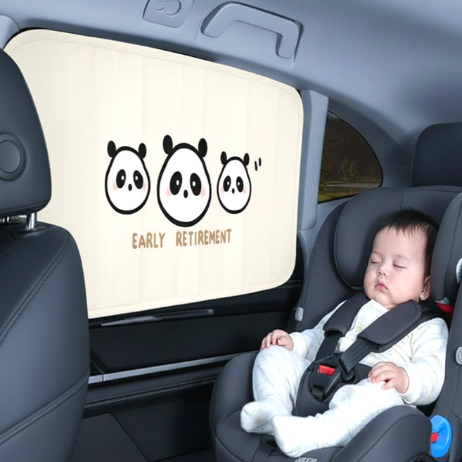 엠제이라이프 차량용커튼 암막 레일형 자동차 햇빛가리개, 1개, 팬더