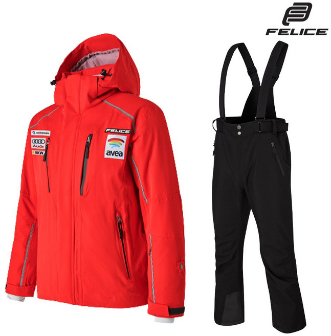 펠리체 스키복 베르디 베이직 빕 세트 레드 보드복 겸용