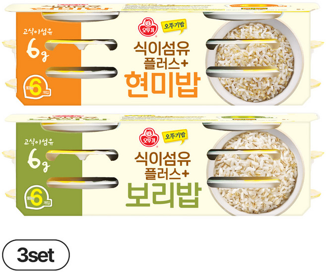 오뚜기밥 식이섬유플러스 현미밥 130g 18개+보리밥 130g 18개(총 36개), 36개