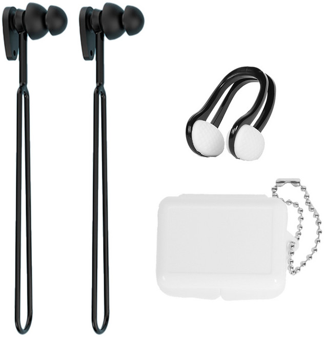 에이크 분실방지 실리콘 이중 물 침투 방지 수영귀마개세트, 1세트, 블랙