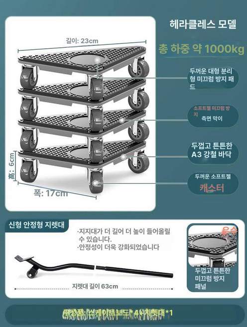 가구이동 지렛대 만능지렛대 옮기는 냉장고 옮기기 이사, 1개, 중량급 3단 1000kg