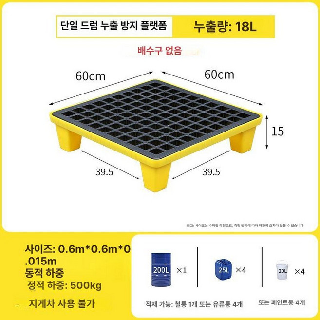누출방지파렛트 누유 받침대 트레이 기름 받침 깔판, 1개, 600x600x150mm 단일 통 플랫폼
