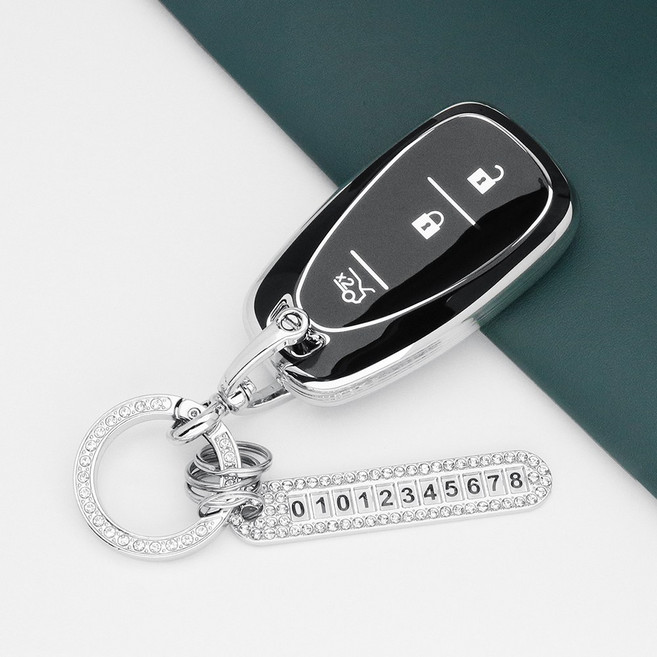 유투카 스마트 키케이스 호환 트랙스 크로스오버 트레일 블레이저 더뉴 크루즈 올뉴 더뉴 말리부 이쿼녹스 볼트EV 더뉴 아베오 TPU 키케이스 키홀더 차 키커버 키링, TC-03, 실버_블랙