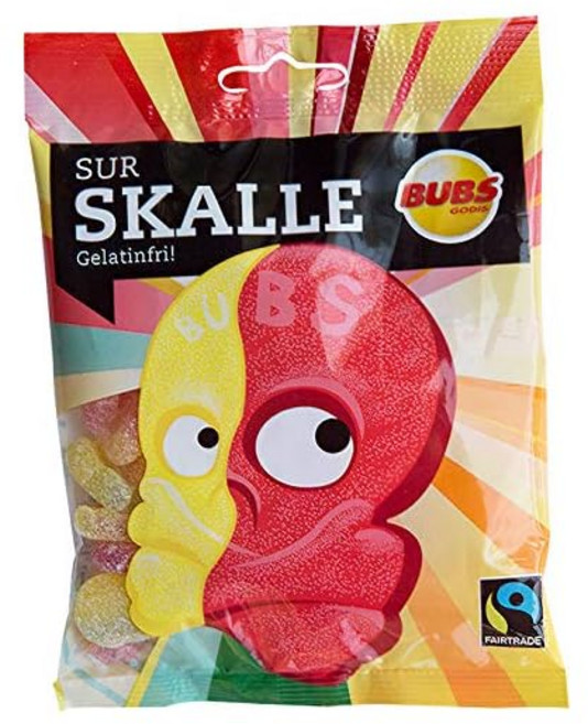 Bubs Godis Skalle 스칼레 해골 구미 라즈베리 레몬맛 90g×2봉지 세트 글루텐프리 스웨덴의 과자입니다