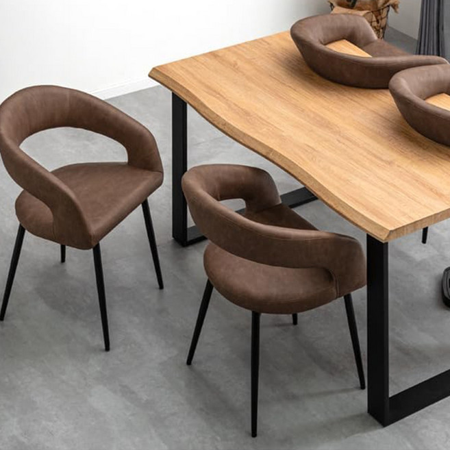 2P 식탁 가죽의자 카페 의자 2인용 식탁의자팔걸이식탁의자 식당등받이 의자 서스펜션 디자인 저녁 의자, PU 가죽/ 갈색, 2개