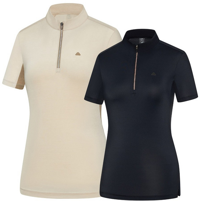 콜핑 2242TK857W 스트라이프 멜란지 시원한 쿨링 여자 여름 반팔 집업 냉감티