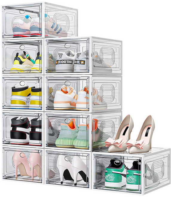 신발 보관함 신발장 정리함 슈케이스 신발정리함 단단한투명 신발장 정리함 강한 신발장 신발박스 정리함 견고한 슈케이스 신발 정리함 신발 보관함신발케이스 튼튼하고안정적, 10단, 화이트