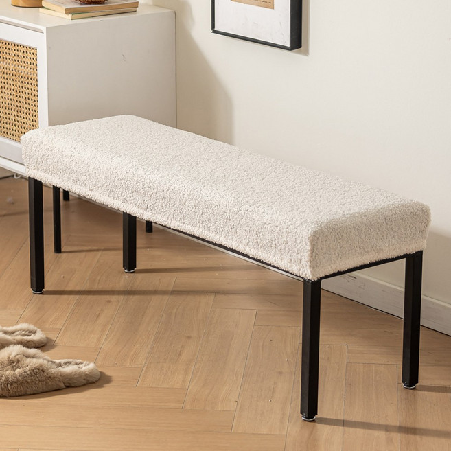 [쭉 늘어나는] 커버무드 플러피 벤치형 식탁의자 커버, 아이보리, 1개