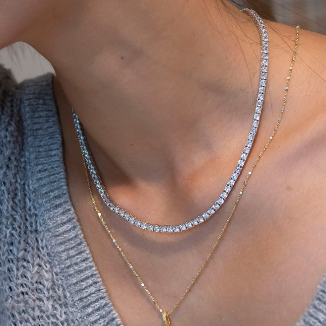 라퐁텐 노블 프롱세팅 라운드 큐빅 테니스 목걸이