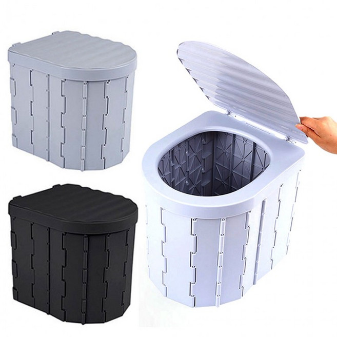 집화장실변기같은 접이식 폴딩변기 타원형 편안한 자세유지 이동식 변기 화장실 차박 캠핑 다용도, 1개, 뚜껑폴딩변기(그레이)+전용비닐2봉(24장입)