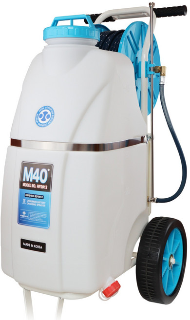 국내생산 한일 충전식 분무기 밀40 이동식분무기 주행형 40L 농약분사기 국산배터리 자동분사 방역 소독기 자동 분무기 살포 밀차 HP-2012 50M