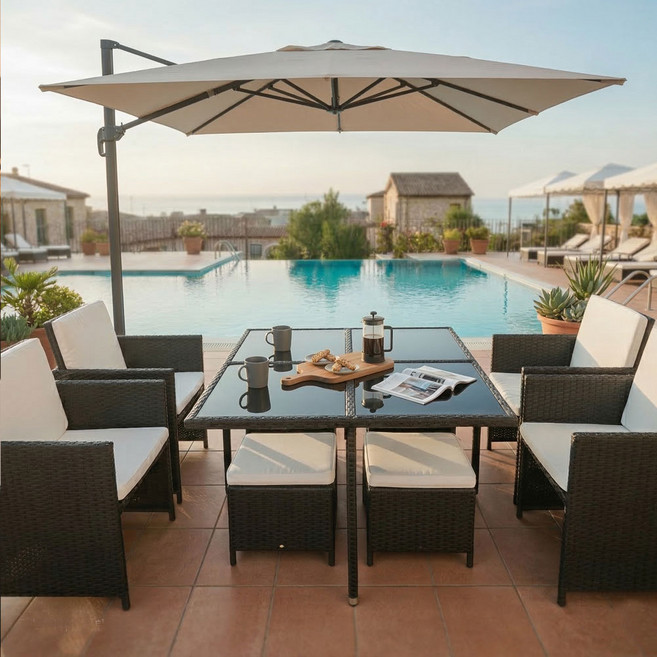 홈스월드 야외 라탄 소파 4-8인 블랙 소파테이블 세트 비치 의자 테라스 카페 루프탑, 라탄 의자 테이블 세트 4~8인 블랙, 1개