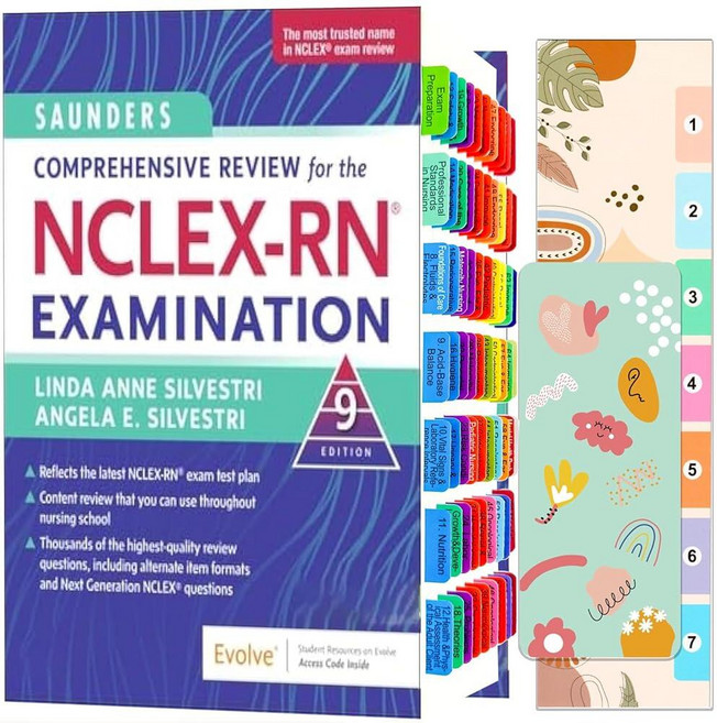 Index Tabs for Saunders NCLEX-RN 9th Edition용 종합 검토. 68가지 색상 코드 라미네이트 탭 페이지 번호 및 정렬 카드 책갈피. (책 미, Index Tabs for Saunders NCLEX-