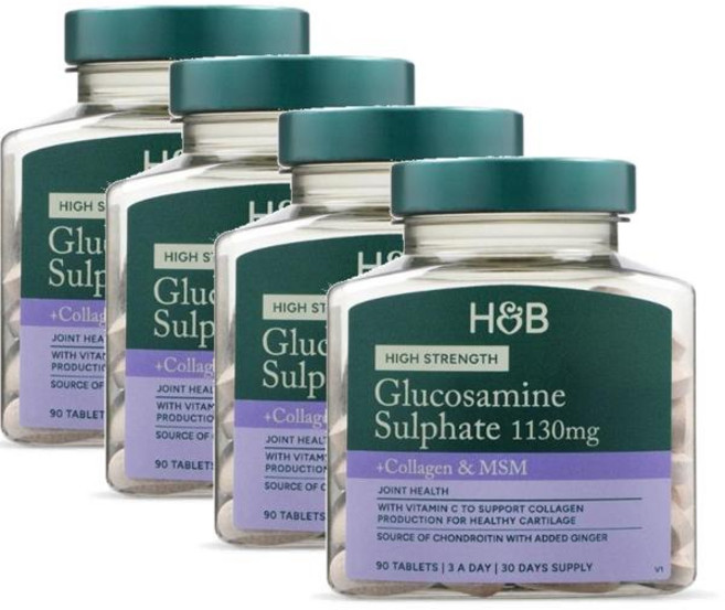 홀랜드앤바렛 글루코사민 설페이트 콘드로이틴 MSM 콜라겐 Holland & Barrett Glucosamine Sulphate, 4개, 90정