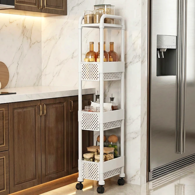 윤베라 냉장고 틈새 수납장 이동식 트롤리, 화이트