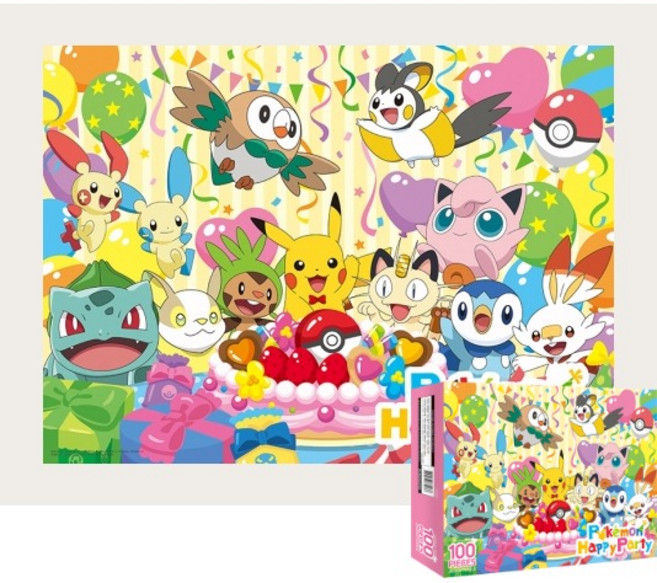퍼즐피플 포켓몬스터 직소퍼즐 시리즈, 포켓몬 해피 파티 100피스 액자포함(우드화이트), 1개, 포함, 100피스