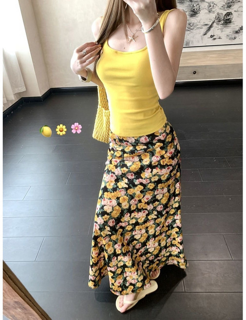 COSYEVNO 여성 봄여름용 플라워 롱 에이라인 스커트 BCXbsq-6