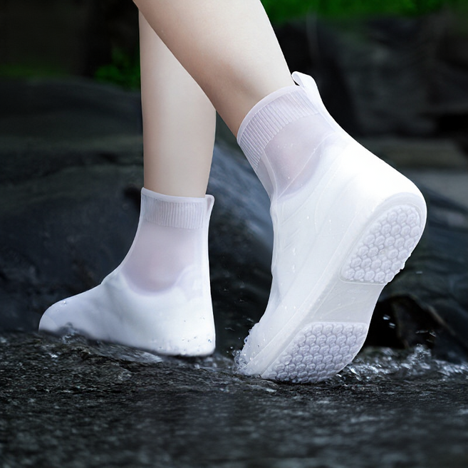 실리콘 신발 방수 커버 미끄럼방지 레인슈즈 신발덮개 장마대비, 화이트M, 1세트