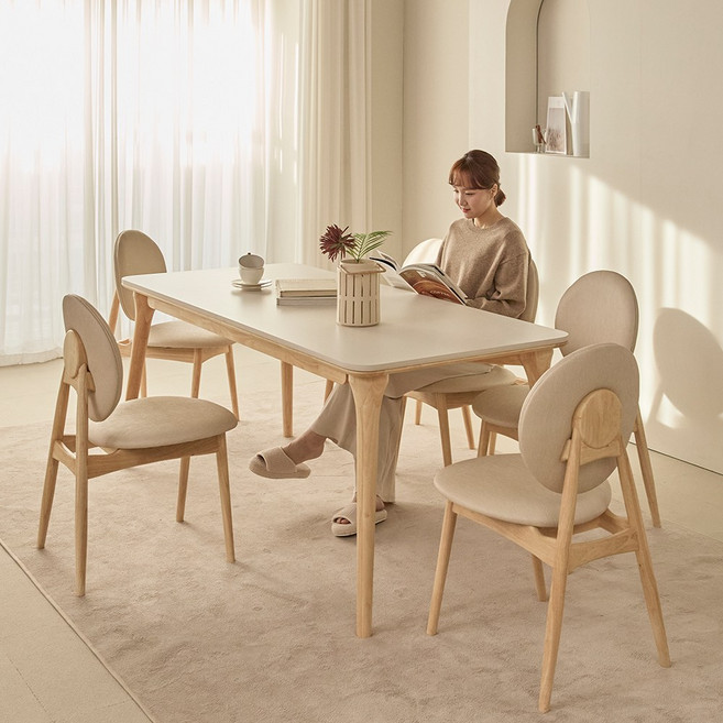 홈앤힐 한나 원목 단면 세라믹식탁 4인용 식탁세트 (1400/1600), 일반의자 4, [한나] 4인용 단면 식탁 (1600)