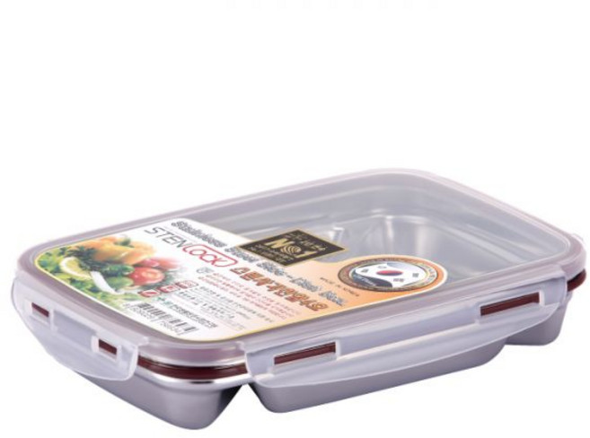 (2P세트) 스텐락 클래식 직사각 찬합 4호 950ml 국산 스텐밀폐용기 나눔용기 반찬통, 클래식 직사각 찬합 4호(2P세트)