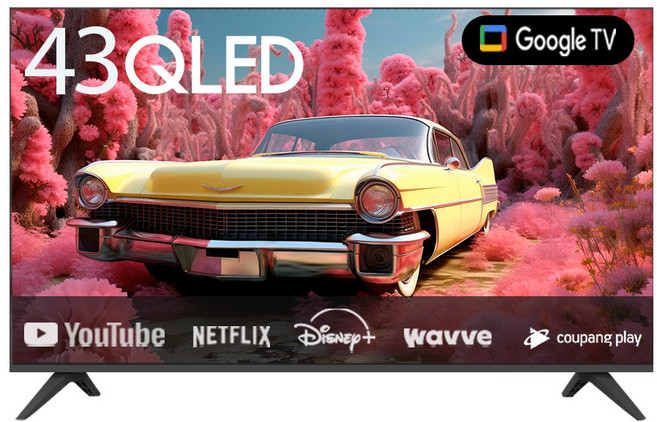 프리토스 43인치 QLED 4K 구글 AI 스마트TV 베젤리스 1등급, 고객직접설치, 스탠드형, 43QLED(블랙), 109cm(43인치)