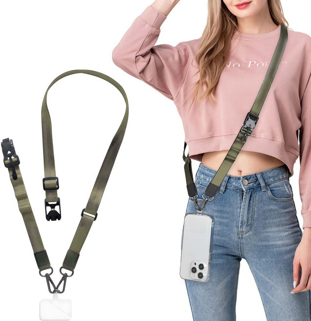 YOPENCE자석버클 핸드폰 스트랩 숄더 스트랩 내마모 도난방지, 카키색, 1개