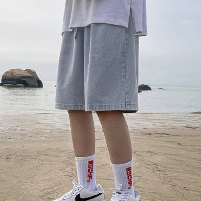 데일로엔 남자 와이드핏 5부 청 밴딩 반바지