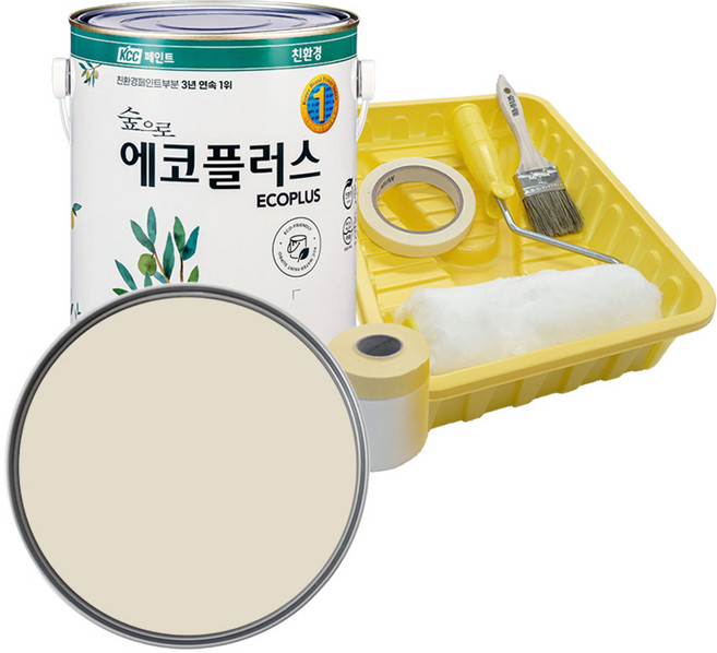 KCC 친환경 벽면 벽지 수성페인트 3.78L+ 7인치롤러세트, 1세트, 4L, 내츄럴 아이보리