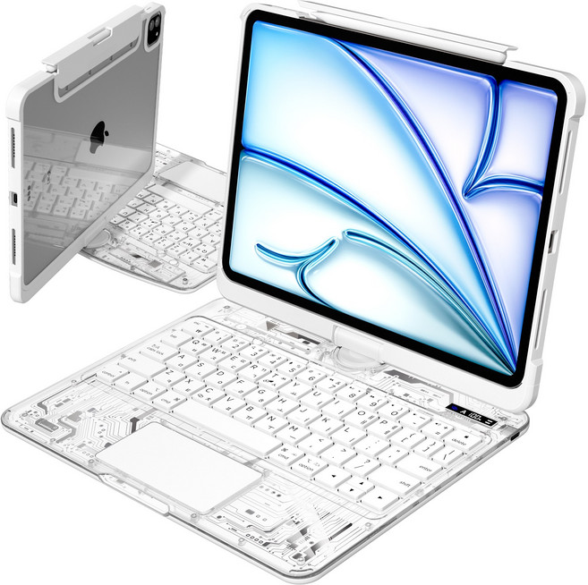AITEWO 아이패드 호환 매직키보드 케이스 백라이트 한글 키보드 360도회전 프로 1/2/3/4/5/6/7 세대 에어 8/7/6/5/4 10.9 11 12.9 13인치 M3 M4, 화이트, 1개