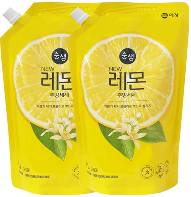 애경 순샘 주방세제 레몬 리필 1L x2, 2개