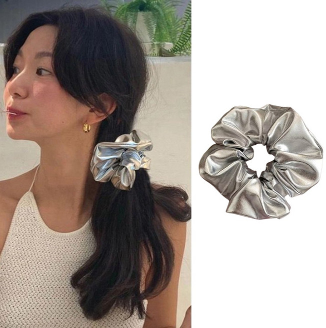 실버 빅사이즈 스크런치 곱창 헤어끈