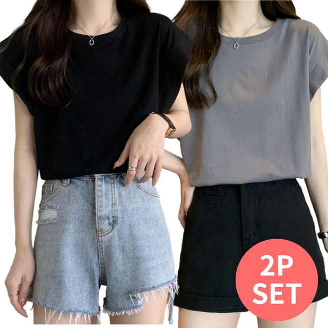 베르슈어 루즈핏 플라이 캡소매 나시 2종세트