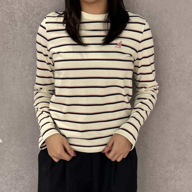 [국내정식매장] 캉골 티셔츠 Kangol 우먼스 스트라이프 긴팔 3542 아이보리
