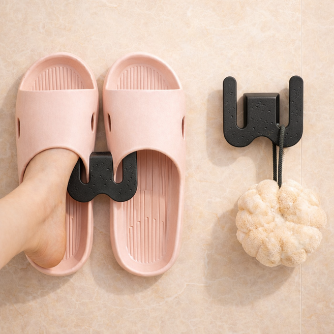 주앙이 떨어지지않는 무타공 슬리퍼 걸이, 블랙, 2개