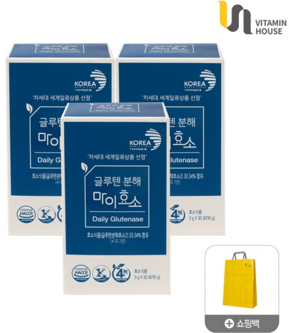 [비타민하우스(주)] 차세대 글루텐분해 마이효소 3박스(3개월분), 90g, 3박스 - 쿠팡