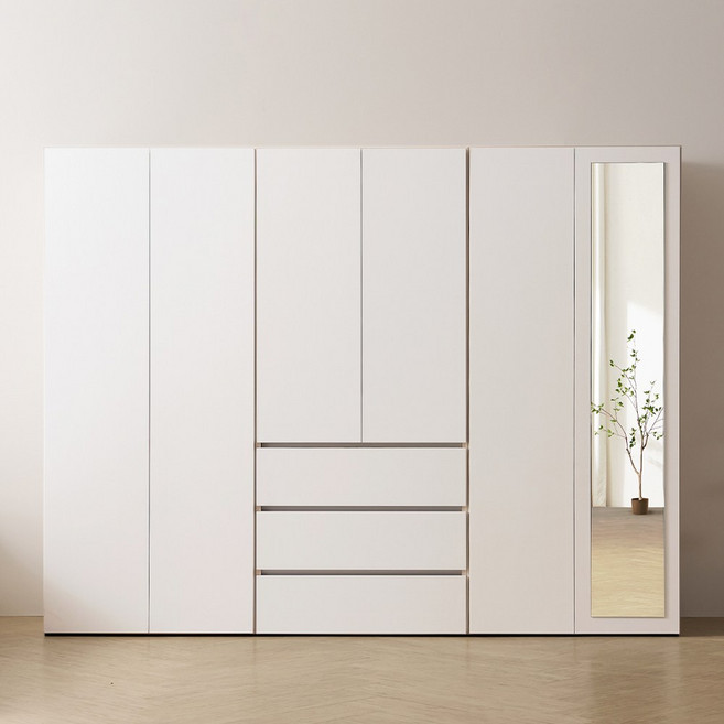 바로방가구 이븐 터치 빅수납 거울 옷장 서랍 이불장 장롱 2400세트 드레스룸 시스템장, 화이트