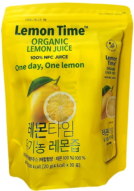 레몬타임 유기농 레몬착즙액, 30개, 20g - 쿠팡