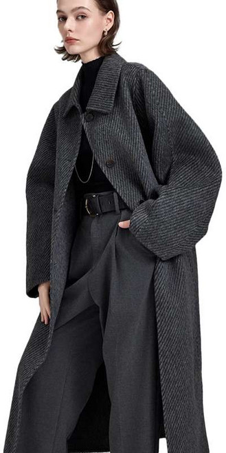 여성롱코트 양면 캐시미어 간절기 헤링본 오버핏 아우터