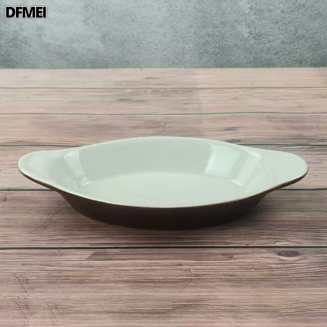 陶瓷餐具 全白简约碗碟 家用餐具釉下彩餐盘高级酒店西式碗碟套装, 1個, 色釉双耳烤盘大号27.9*14.1cm(440ml), 參考詳情