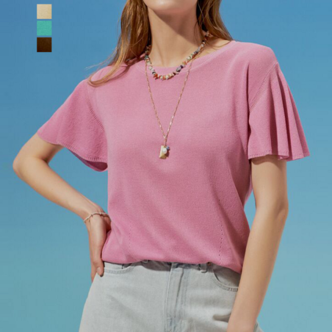 보니타콜렉티드 빠른배송 론칭가15 900원 홈쇼핑인기 워셔블 프릴 니트 반팔티셔츠