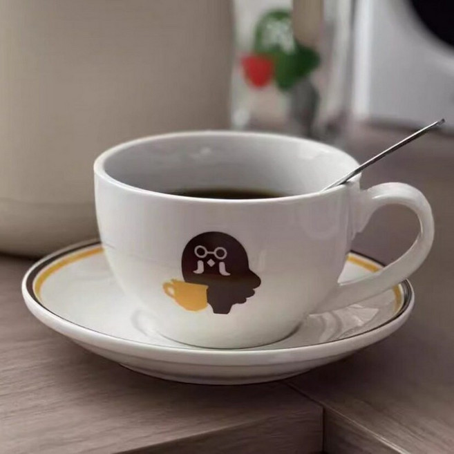 동물의숲 마스터 세라믹 커피잔300ml 3가지 컬러 닌텐도 스위치 동숲 모동숲 튀동숲 홈카페 커피잔, 1개, 300ml 커피잔+소서 옐로우브라운