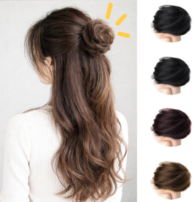 벨라비전 볼륨업 똥머리 가발 번헤어 10초 완성, 1개, 내추럴블랙