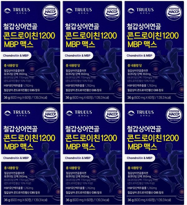 철갑상어 콘드로이친 1200 6형 저분자 cs6 c6s 형 mbp 식약청 식약처 인증 트루어스, 6개, 60정